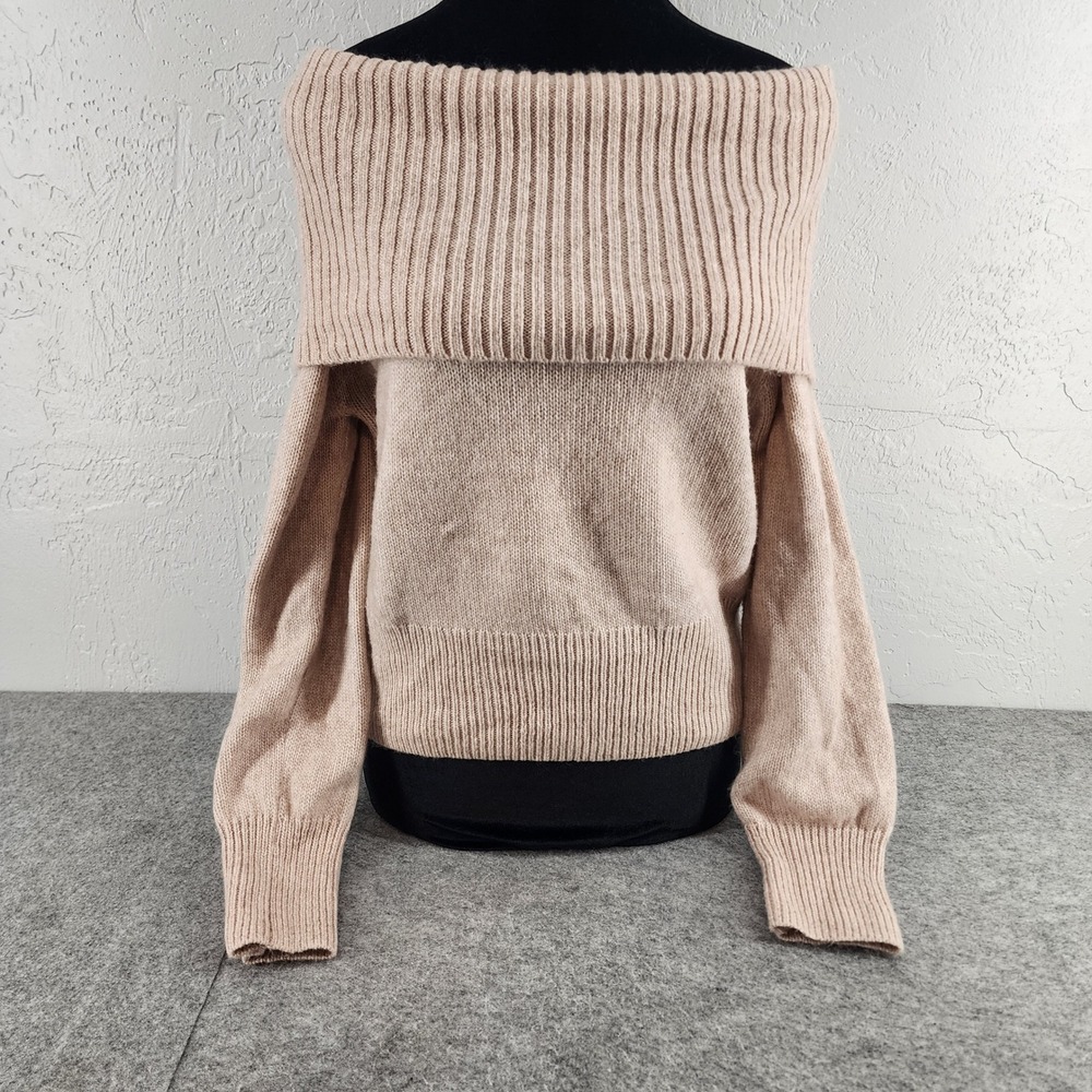 Jessica Simpson Large Beige Ribbed Off The Shoulder Foldover Knit Sweater Womens